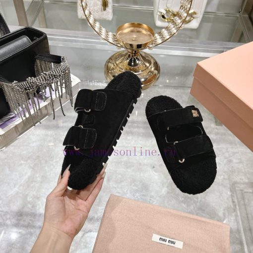 Miu Home 2024 Autumn/Winter New Wool SlippersSuper comfortable Miu fur mop, simple, beautifuao8cpb2a - Image 5