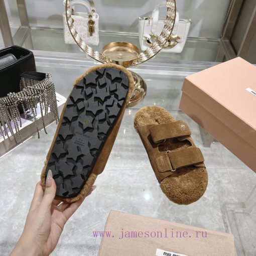 Miu Home 2024 Autumn/Winter New Wool SlippersSuper comfortable Miu fur mop, simple, beautifurvp509uf - Image 10