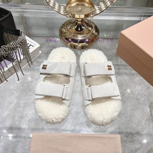Miu Home 2024 Autumn/Winter New Wool SlippersSuper comfortable Miu fur mop, simple, beautifuj5lf0er9 - Image 2