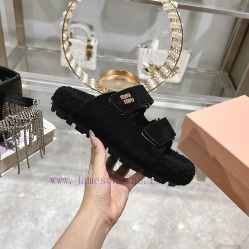 Miu Home 2024 Autumn/Winter New Wool SlippersSuper comfortable Miu fur mop, simple, beautifuao8cpb2a - Image 9