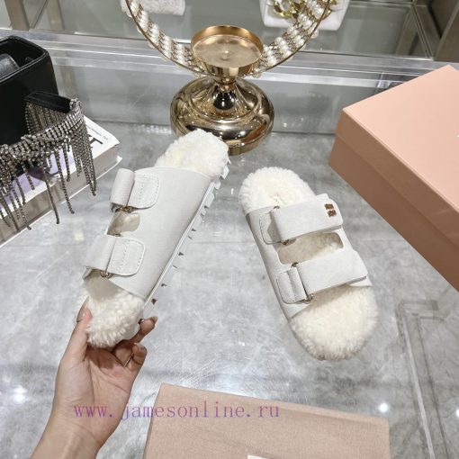 Miu Home 2024 Autumn/Winter New Wool SlippersSuper comfortable Miu fur mop, simple, beautifuj5lf0er9 - Image 5