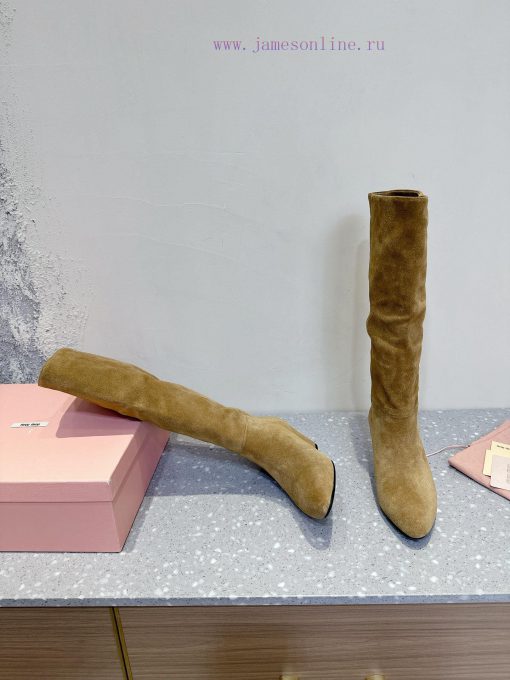MIU MIU Classic Autumn/Winter New Coarse Heeled BootsThe minimalist design style is undoubte73958yli - Image 3
