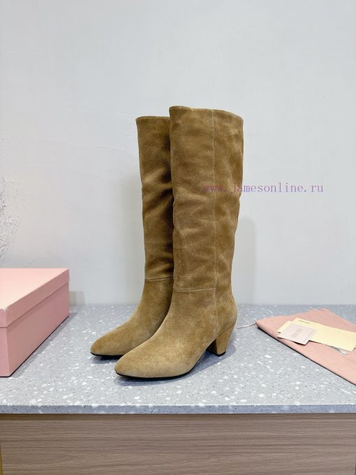 MIU MIU Classic Autumn/Winter New Coarse Heeled BootsThe minimalist design style is undoubte73958yli - Image 4