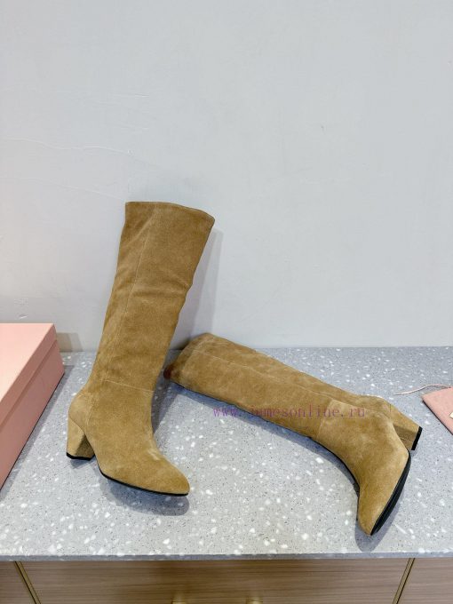 MIU MIU Classic Autumn/Winter New Coarse Heeled BootsThe minimalist design style is undoubte73958yli - Image 5