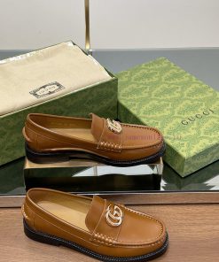 2025 early spring new single shoe women's gold double G-button loafers▫️ Original customizedb193yklq