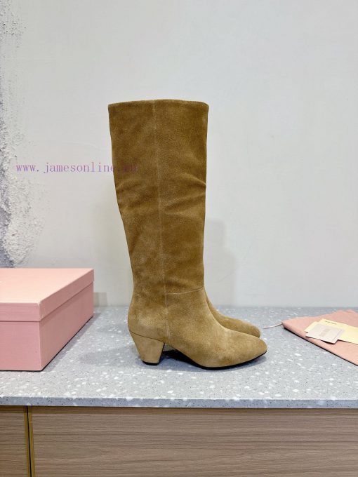 MIU MIU Classic Autumn/Winter New Coarse Heeled BootsThe minimalist design style is undoubte73958yli - Image 6