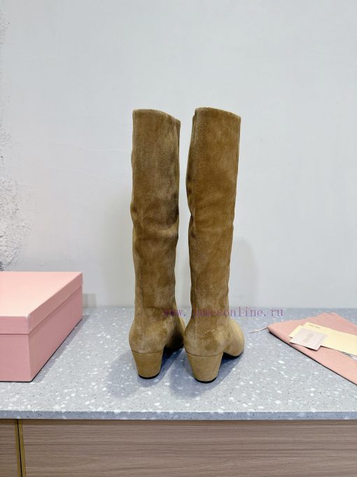 MIU MIU Classic Autumn/Winter New Coarse Heeled BootsThe minimalist design style is undoubte73958yli - Image 7