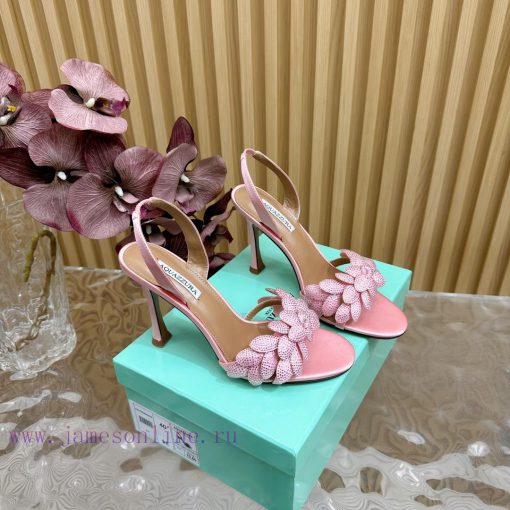 Aquazzura 2024 New Top Pineapple Women's Flower High Heel Sandals Original 1:1 Open Model He65o15r2s - Image 4