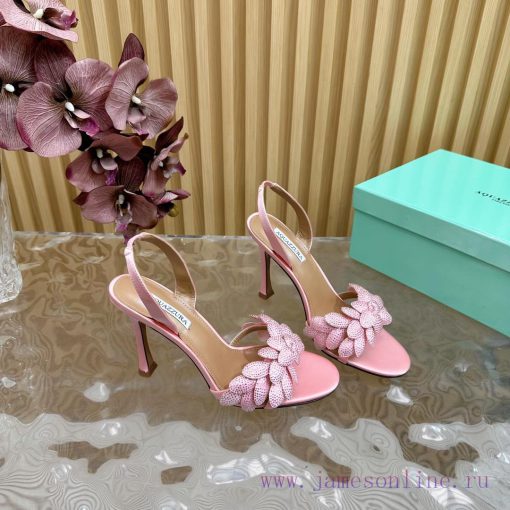 Aquazzura 2024 New Top Pineapple Women's Flower High Heel Sandals Original 1:1 Open Model He65o15r2s - Image 8