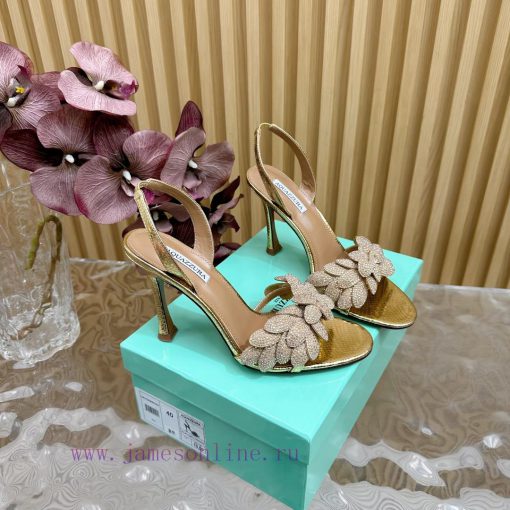 Aquazzura 2024 New Top Pineapple Women's Flower High Heel Sandals Original 1:1 Open Model Heefdljkte - Image 4