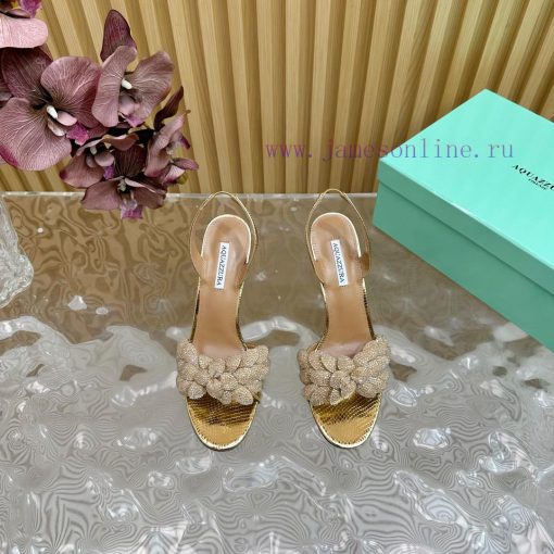 Aquazzura 2024 New Top Pineapple Women's Flower High Heel Sandals Original 1:1 Open Model Heefdljkte - Image 5