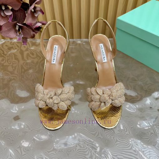 Aquazzura 2024 New Top Pineapple Women's Flower High Heel Sandals Original 1:1 Open Model Heefdljkte - Image 6