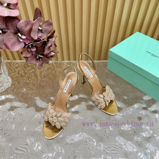 Aquazzura 2024 New Top Pineapple Women's Flower High Heel Sandals Original 1:1 Open Model Heefdljkte - Image 7