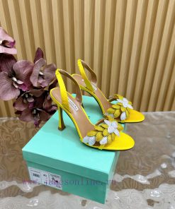 Aquazzura 2024 New Top Pineapple Women's Flower High Heel Sandals Original 1:1 Open Model He6filn1on