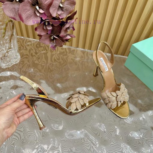 Aquazzura 2024 New Top Pineapple Women's Flower High Heel Sandals Original 1:1 Open Model Heefdljkte - Image 8