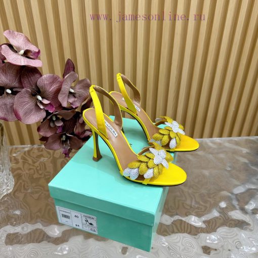 Aquazzura 2024 New Top Pineapple Women's Flower High Heel Sandals Original 1:1 Open Model He6filn1on - Image 2