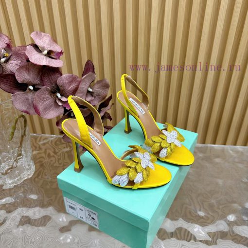 Aquazzura 2024 New Top Pineapple Women's Flower High Heel Sandals Original 1:1 Open Model He6filn1on - Image 4