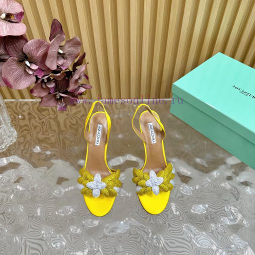 Aquazzura 2024 New Top Pineapple Women's Flower High Heel Sandals Original 1:1 Open Model He6filn1on - Image 5
