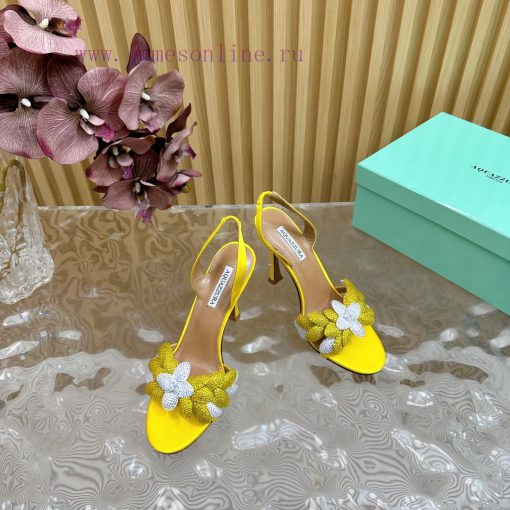 Aquazzura 2024 New Top Pineapple Women's Flower High Heel Sandals Original 1:1 Open Model He6filn1on - Image 7