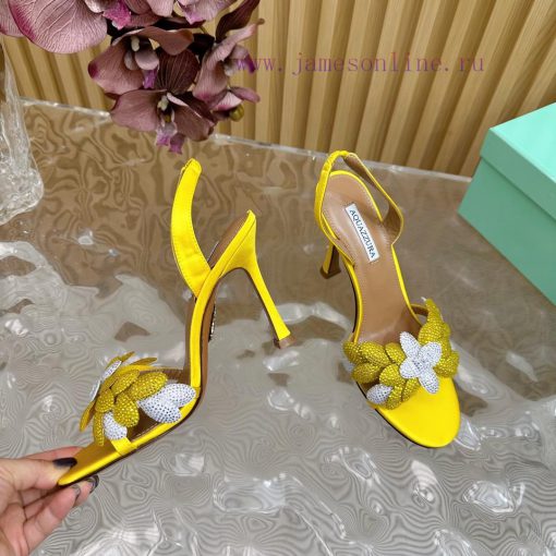 Aquazzura 2024 New Top Pineapple Women's Flower High Heel Sandals Original 1:1 Open Model He6filn1on - Image 9
