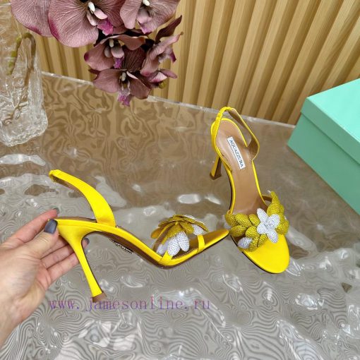 Aquazzura 2024 New Top Pineapple Women's Flower High Heel Sandals Original 1:1 Open Model He6filn1on - Image 10