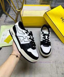 FENDI Match lace up sneakers, made of black cowhide material with white and black cowhide de19vrvcy3