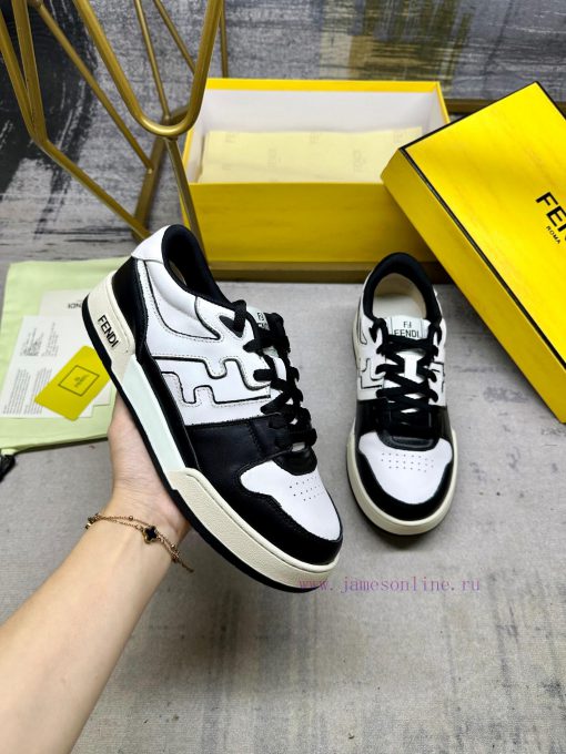 FENDI Match lace up sneakers, made of black cowhide material with white and black cowhide de19vrvcy3