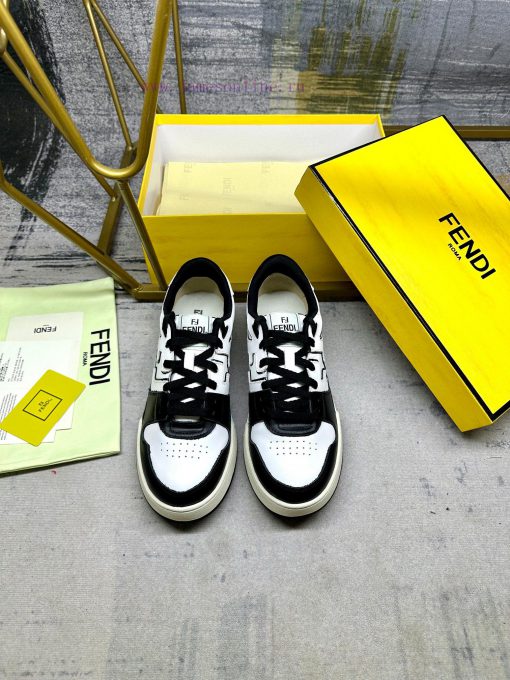 FENDI Match lace up sneakers, made of black cowhide material with white and black cowhide de19vrvcy3 - Image 3