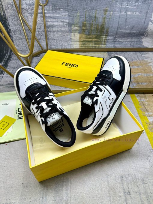 FENDI Match lace up sneakers, made of black cowhide material with white and black cowhide de19vrvcy3 - Image 6