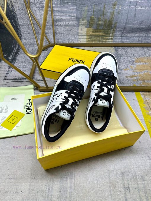 FENDI Match lace up sneakers, made of black cowhide material with white and black cowhide de19vrvcy3 - Image 7