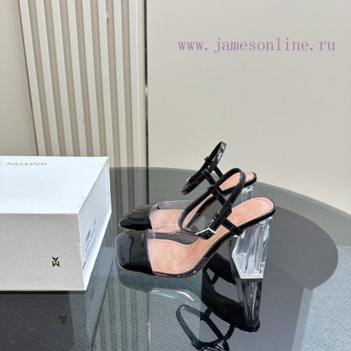 Amina Muaddi film high heelsSatin glossy buckle ankle strap square toe logo leather insole ls90jsvps - Image 2