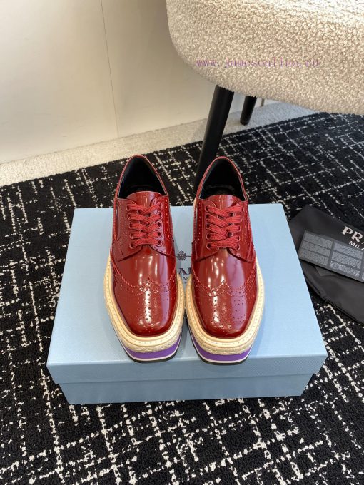 Prada 24ss autumn and winter latest thick soled lace up punched block sponge shoesThe origine4dj0qoo - Image 2
