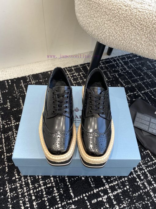 Prada 24ss autumn and winter latest thick soled lace up punched block sponge shoesThe origin9j1t81oj - Image 2