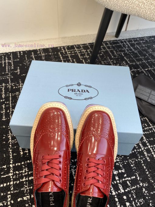 Prada 24ss autumn and winter latest thick soled lace up punched block sponge shoesThe origine4dj0qoo - Image 6