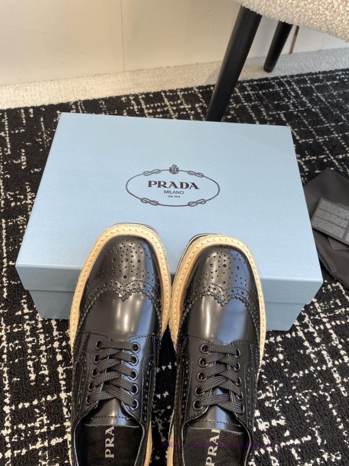 Prada 24ss autumn and winter latest thick soled lace up punched block sponge shoesThe origin9j1t81oj - Image 6