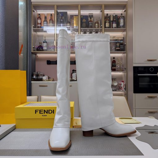 Wooden grain thick heeled pants boots/square toe single shoesFendi Top Edition 2023 Officialmre6e3hz - Image 5