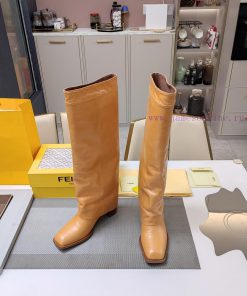 Wooden grain thick heeled pants boots/square toe single shoesFendi Top Edition 2023 Officialezv0v30s