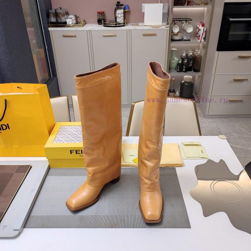 Wooden grain thick heeled pants boots/square toe single shoesFendi Top Edition 2023 Officialezv0v30s