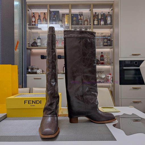 Wooden grain thick heeled pants boots/square toe single shoesFendi Top Edition 2023 Officialg4dvqo1j - Image 5