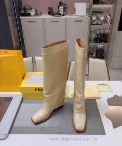 Wooden grain thick heeled pants boots/square toe single shoesFendi Top Edition 2023 Officialonw8abcs