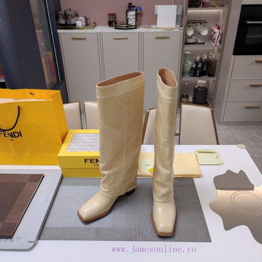 Wooden grain thick heeled pants boots/square toe single shoesFendi Top Edition 2023 Officialonw8abcs