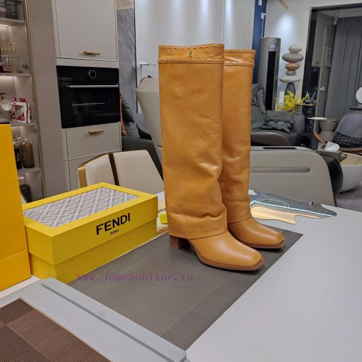 Wooden grain thick heeled pants boots/square toe single shoesFendi Top Edition 2023 Officialezv0v30s - Image 4