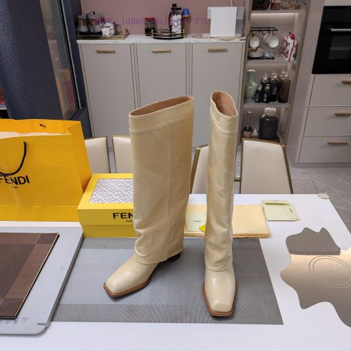 Wooden grain thick heeled pants boots/square toe single shoesFendi Top Edition 2023 Officialonw8abcs - Image 2