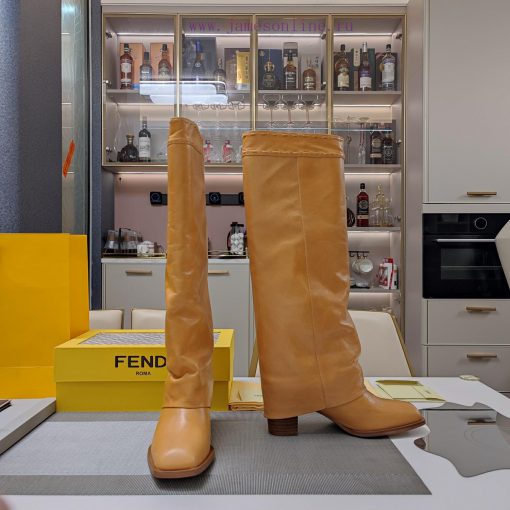 Wooden grain thick heeled pants boots/square toe single shoesFendi Top Edition 2023 Officialezv0v30s - Image 5