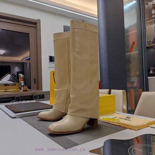 Wooden grain thick heeled pants boots/square toe single shoesFendi Top Edition 2023 Officialonw8abcs - Image 3