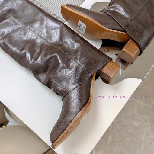 Wooden grain thick heeled pants boots/square toe single shoesFendi Top Edition 2023 Officialg4dvqo1j - Image 8