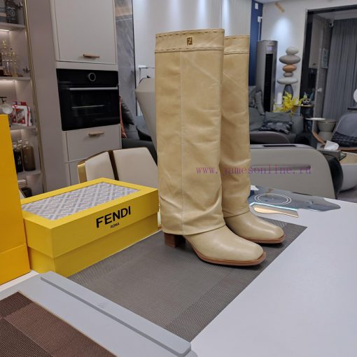 Wooden grain thick heeled pants boots/square toe single shoesFendi Top Edition 2023 Officialonw8abcs - Image 4