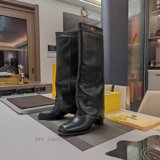 Wooden grain thick heeled pants boots/square toe single shoesFendi Top Edition 2023 Officialjkh3iit8 - Image 3