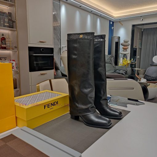 Wooden grain thick heeled pants boots/square toe single shoesFendi Top Edition 2023 Officialjkh3iit8 - Image 4