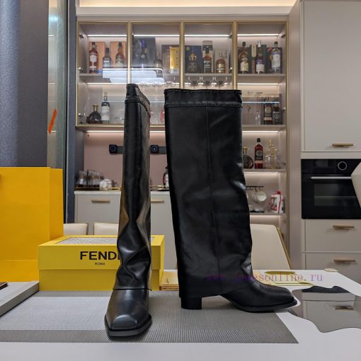Wooden grain thick heeled pants boots/square toe single shoesFendi Top Edition 2023 Officialjkh3iit8 - Image 5